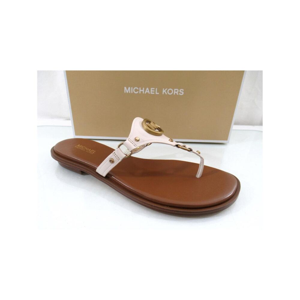 Michael Kors Conway Thong Sandal T-Strap Flip Flop Leather Light Cream Size 7.5